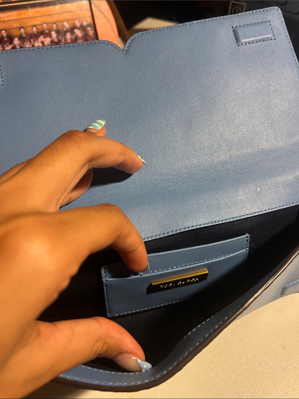 Tory Burch Sky Blue Leather Continental Card Holder cletch - Picture 3 of 4